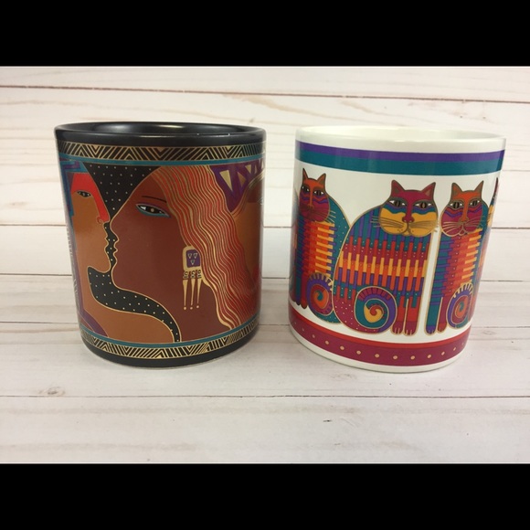 2 VTG Laurel Burch Coffee Mugs 1988 Ancient Ancestors Rainbow Cat Cousins Japan - Picture 5 of 8